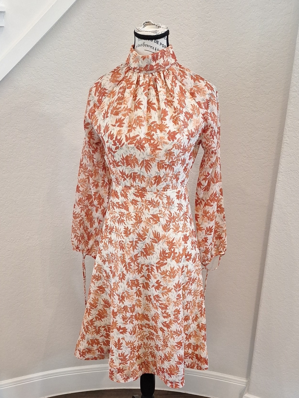 Vintage 60s 70s Custom Oleg Cassini Signature Collection Fall Leaves Dress